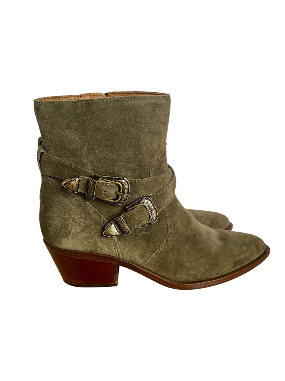 Patricia Nash Sandra Ankle Booties Green Suede Leather Side Zip Boots Size 7.5